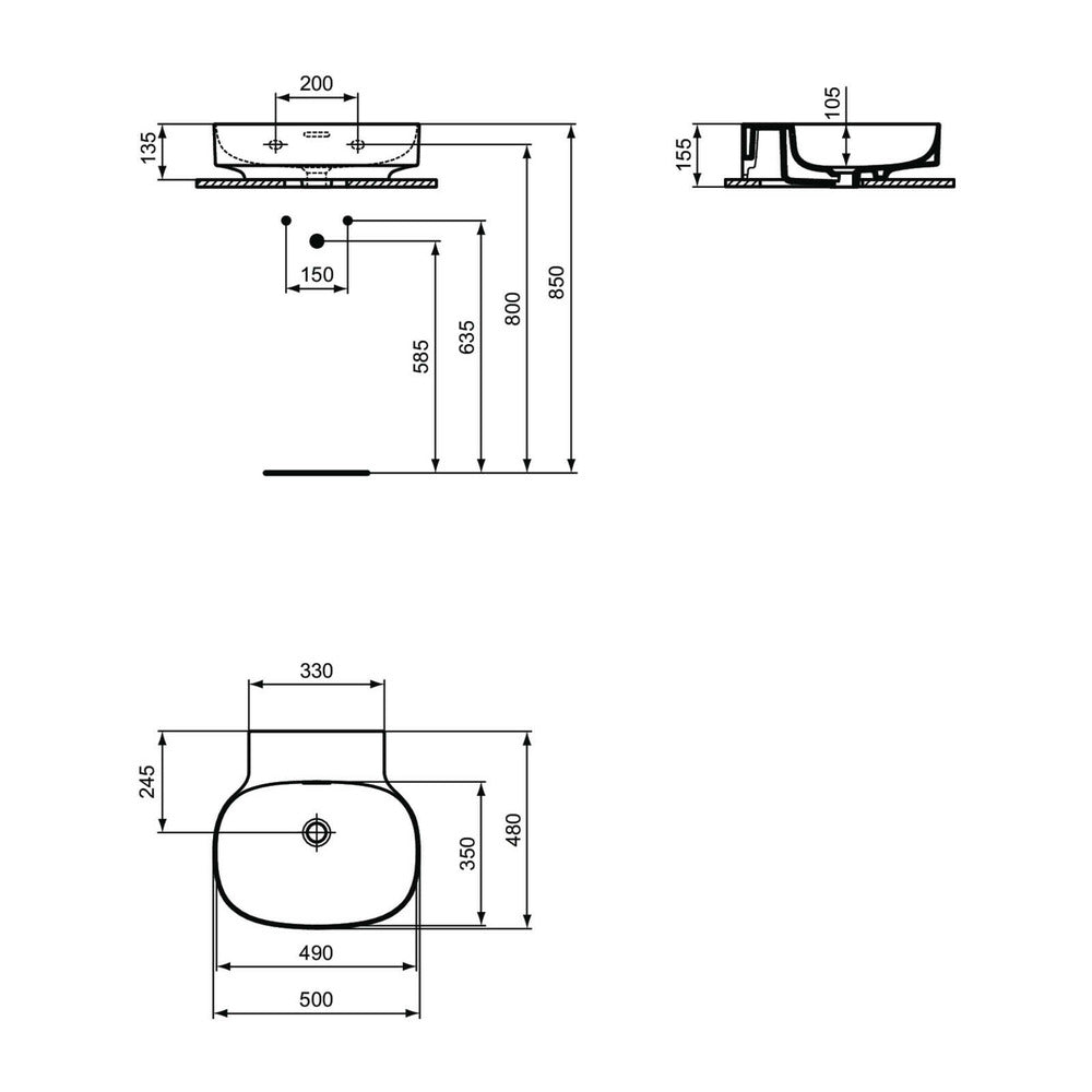 Стенен умивалник Ideal Standard Atelier Linda-X 50 см бял гланц с отвор за преливник