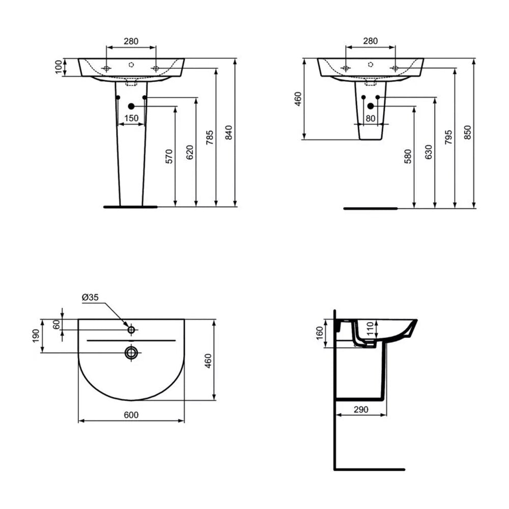 Лавоар за стенен монтаж Ideal Standard Connect Air Arc 60 cm бял гланц