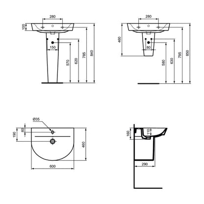 Лавоар за стенен монтаж Ideal Standard Connect Air Arc 60 cm бял гланц