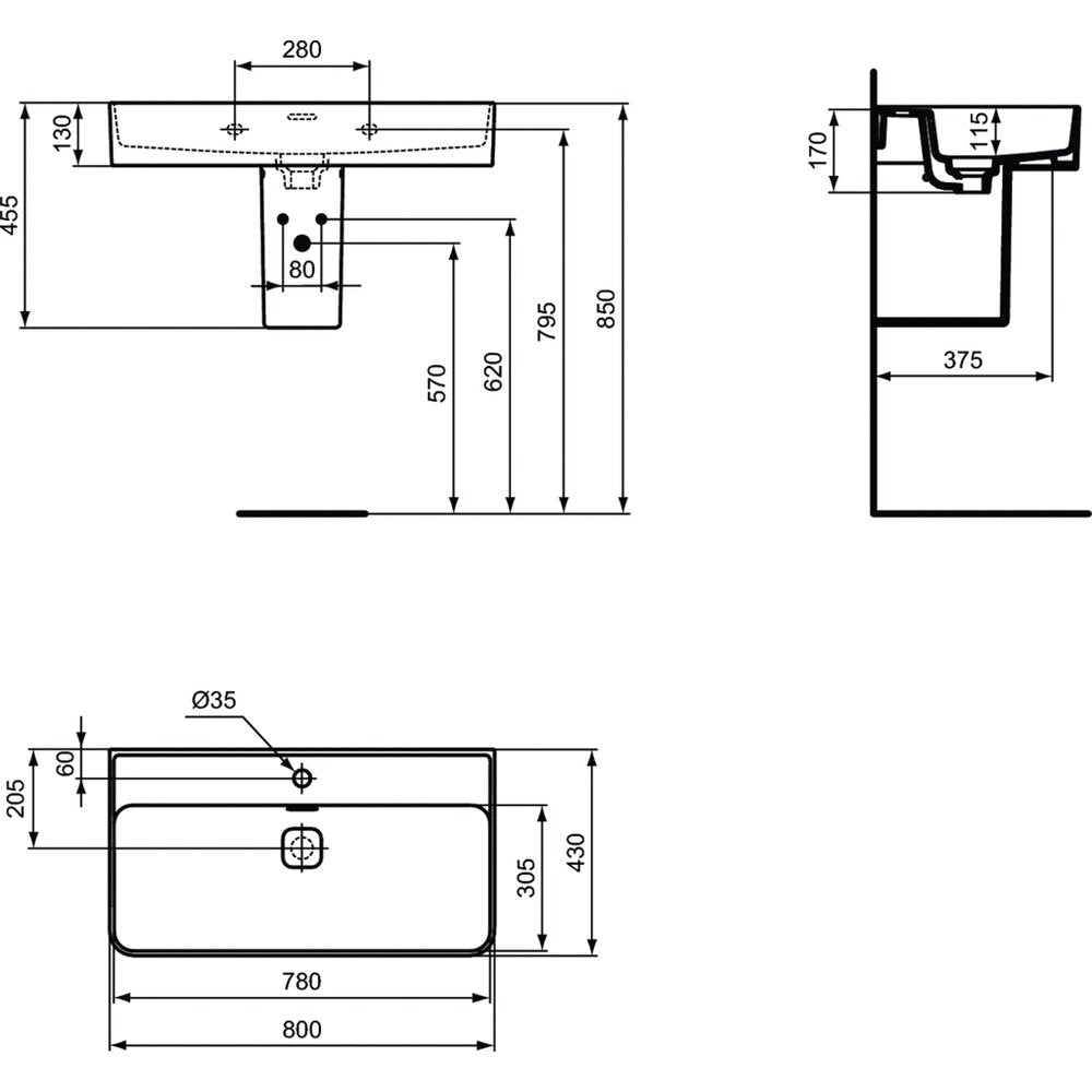 Стенен умивалник Ideal Standard Strada II 80x43 см