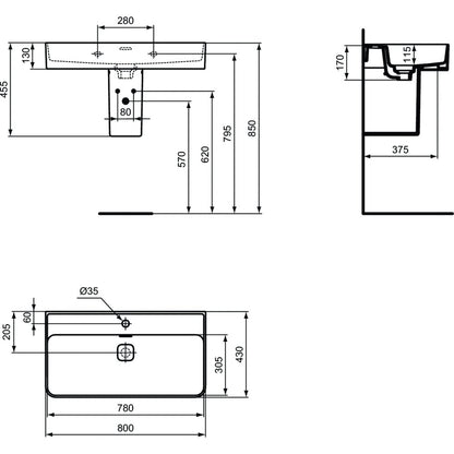Стенен умивалник Ideal Standard Strada II 80x43 см