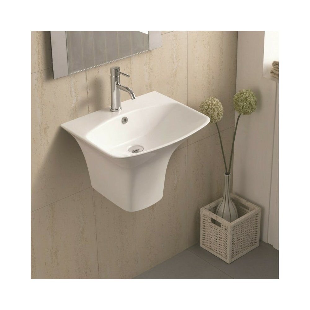 Inter Ceramic Rectangular Glossy White Suspended Sink 56 cm