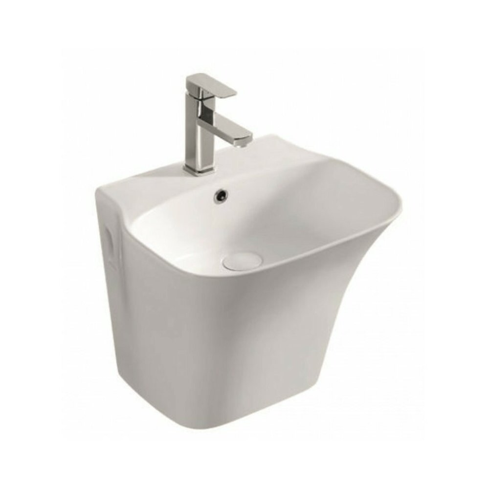 Wall-mounted Inter Ceramic Rectangular Sink Glossy White Finish 48 cm