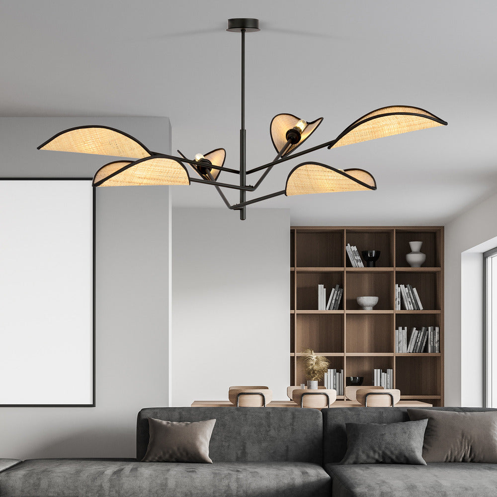 Emibig Vene 6 Black/Rattan Chandelier