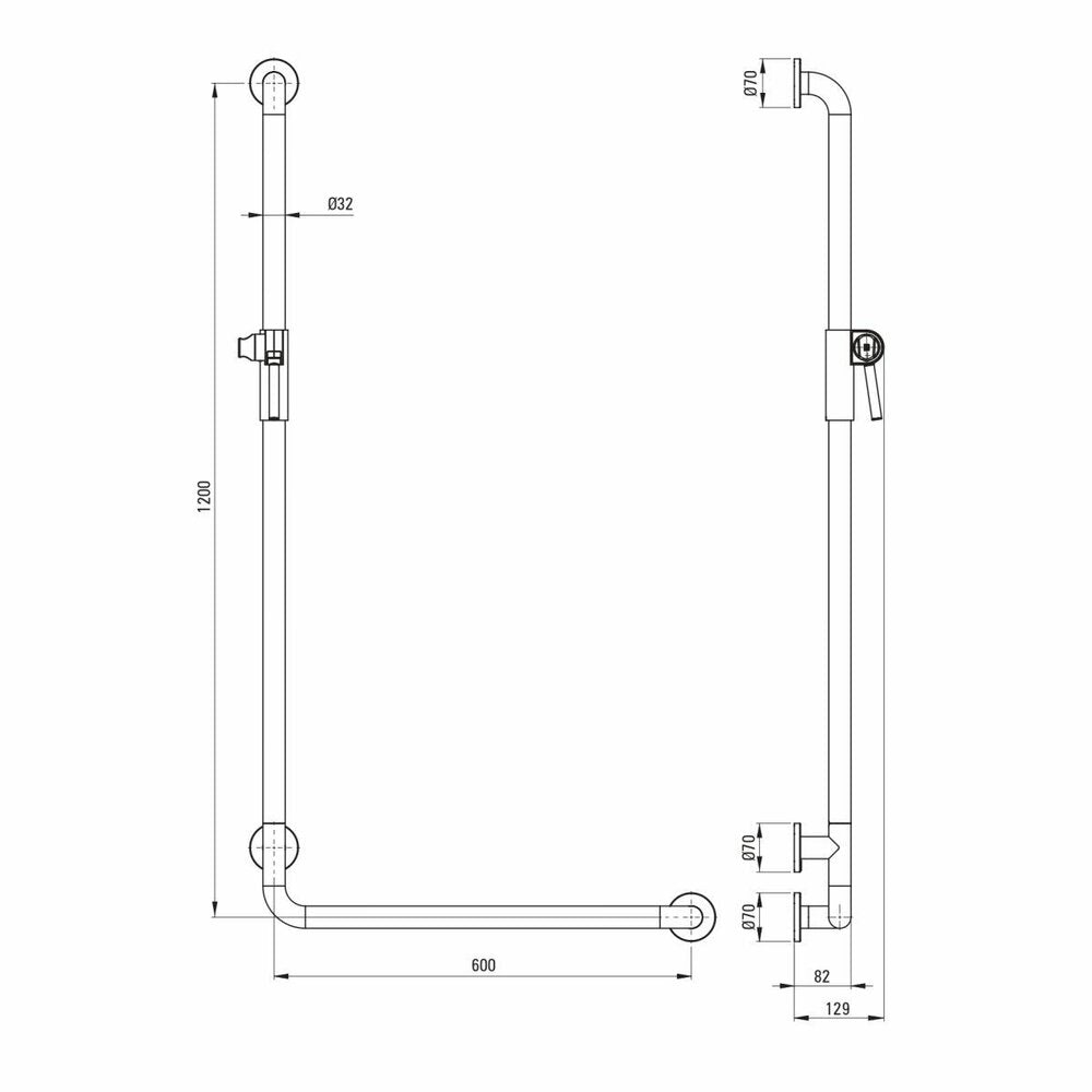 Deante Lehnen Concept Pro 60x120 cm Left Angled Support Handle