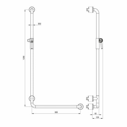 Deante Lehnen Concept Pro 60x120 cm Left Angled Support Handle