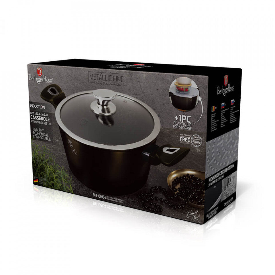 Тенджера с капак Metallic Line Shiny Black Edition BerlingerHaus BH 6604