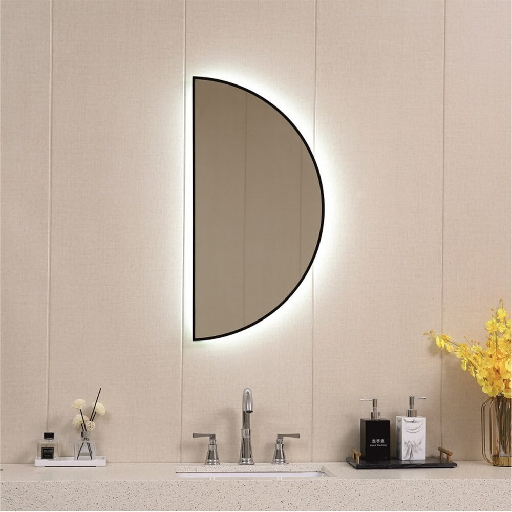 Огледало с LED осветление Inter Ceramic полукръгло 40x80 cm черен финиш