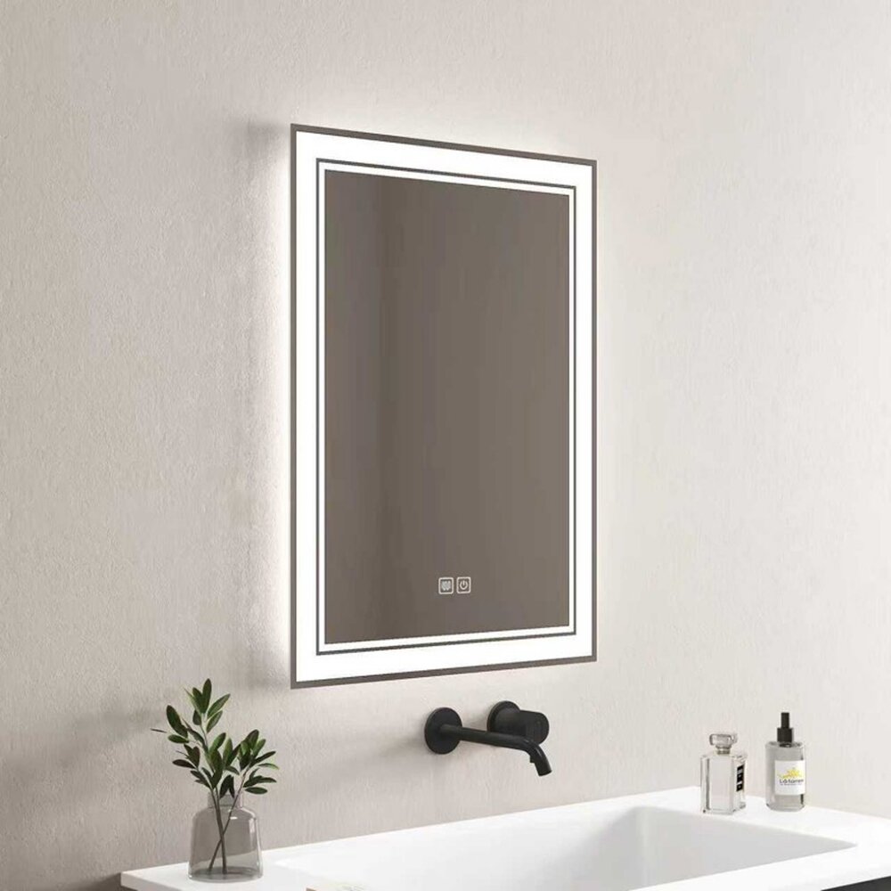 Огледало с LED осветление и антифог Inter Ceramic 60x80 cm правоъгълно с бяла рамка