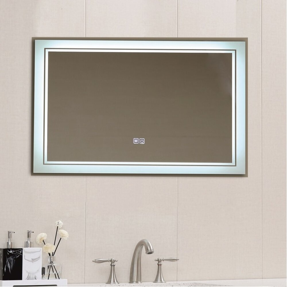 Огледало с LED осветление и антифог Inter Ceramic 80x60 cm правоъгълно с бяла рамка