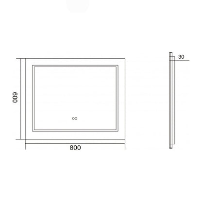 Огледало с LED осветление и антифог Inter Ceramic 80x60 cm правоъгълно с бяла рамка
