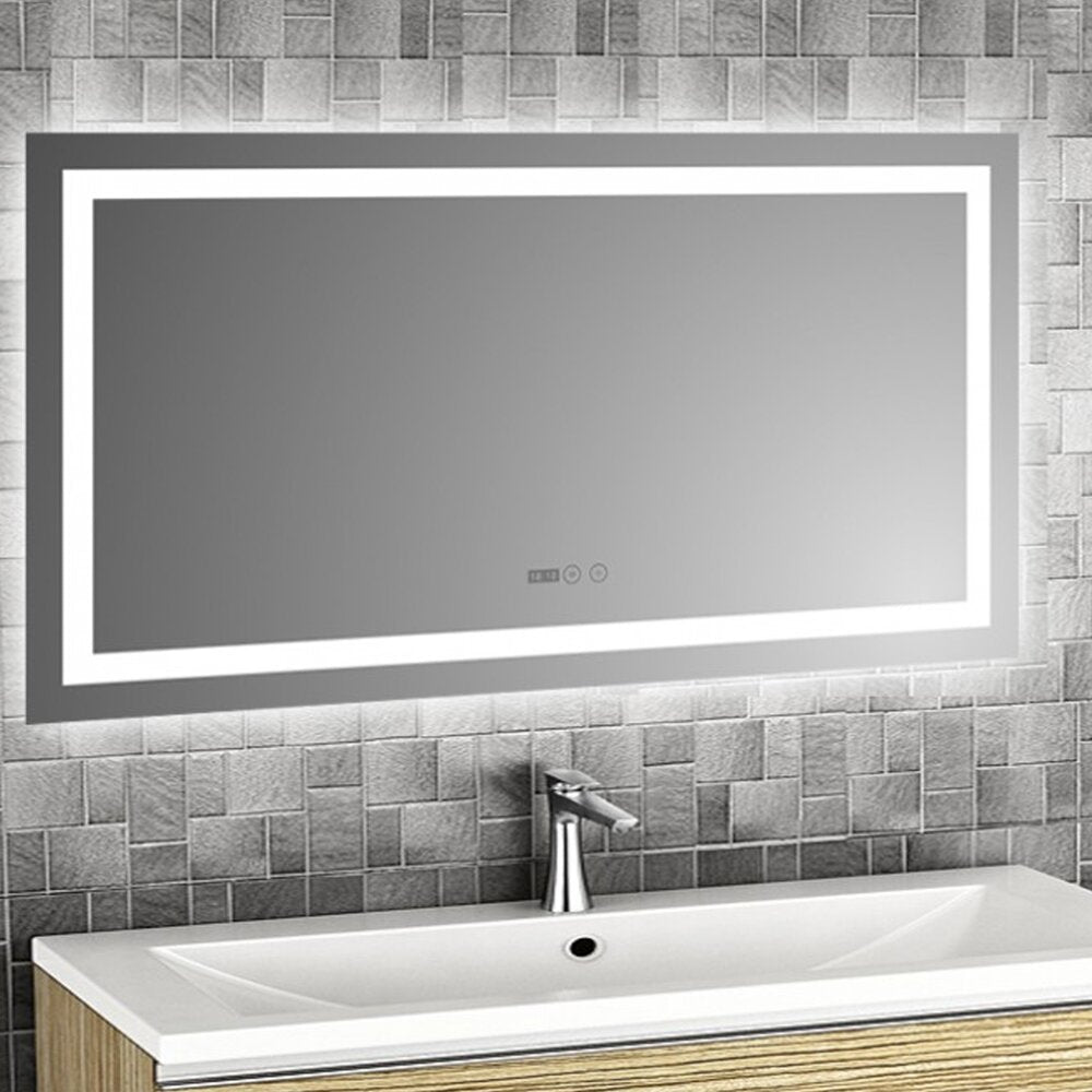 Огледало с LED осветление и размразяване Inter Ceramic правоъгълно 120x60 cm хром гланц функция часовник и температура