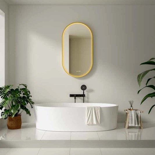 Огледало с осветление и антифог Fluminia Canaria с дисплей за час 50x90 cm завършек златен гланц