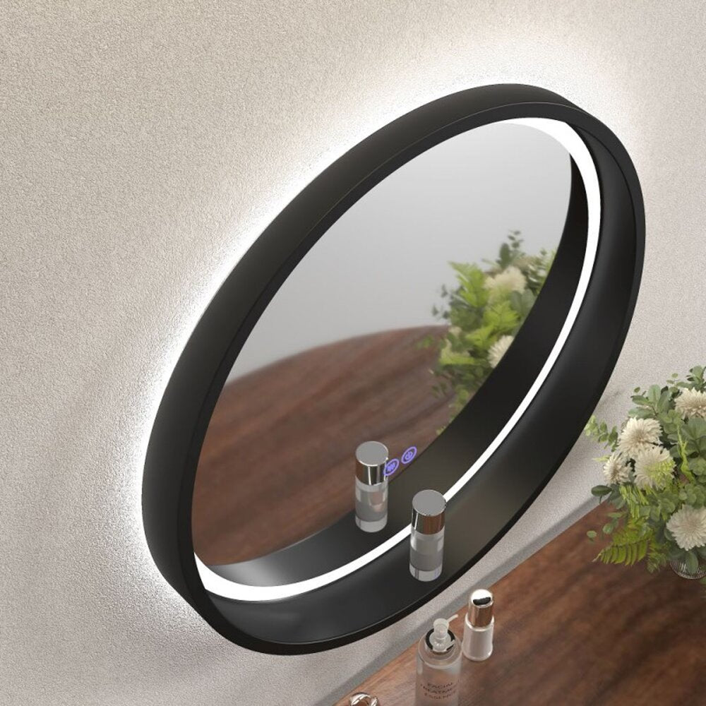 Огледало с осветление и антифог Inter Ceramic кръгло 60 cm черна рамка