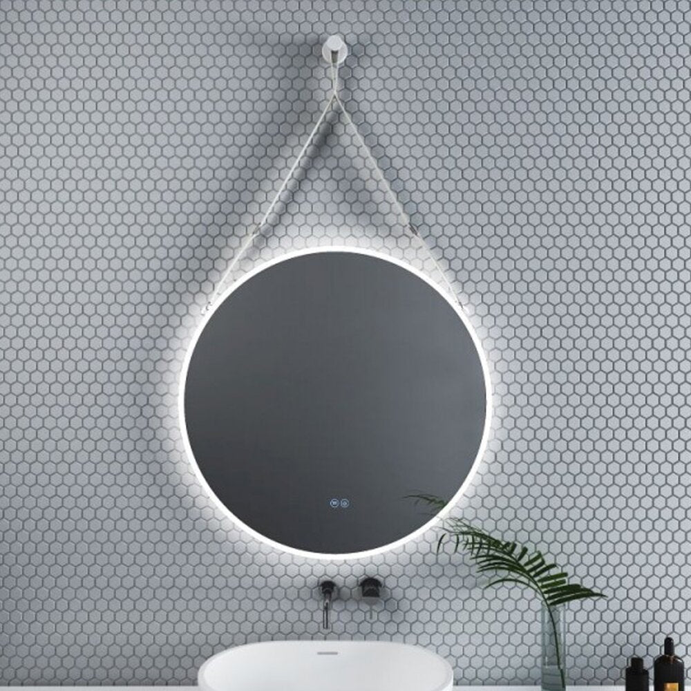 Огледало с осветление и размразяване Inter Ceramic кръгло 80 cm бяла каишка