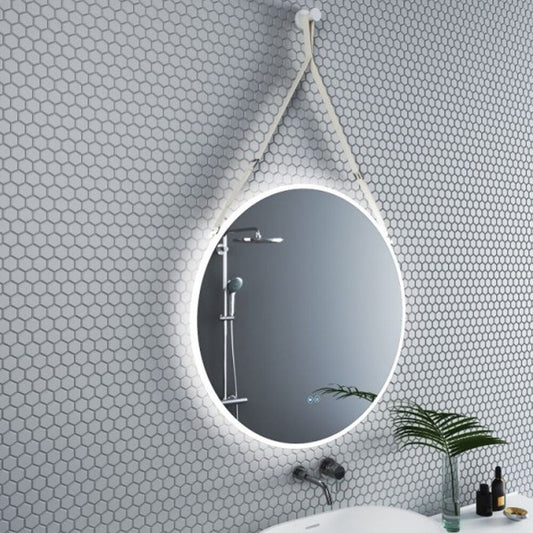 Огледало с осветление и размразяване Inter Ceramic кръгло 80 cm бяла каишка