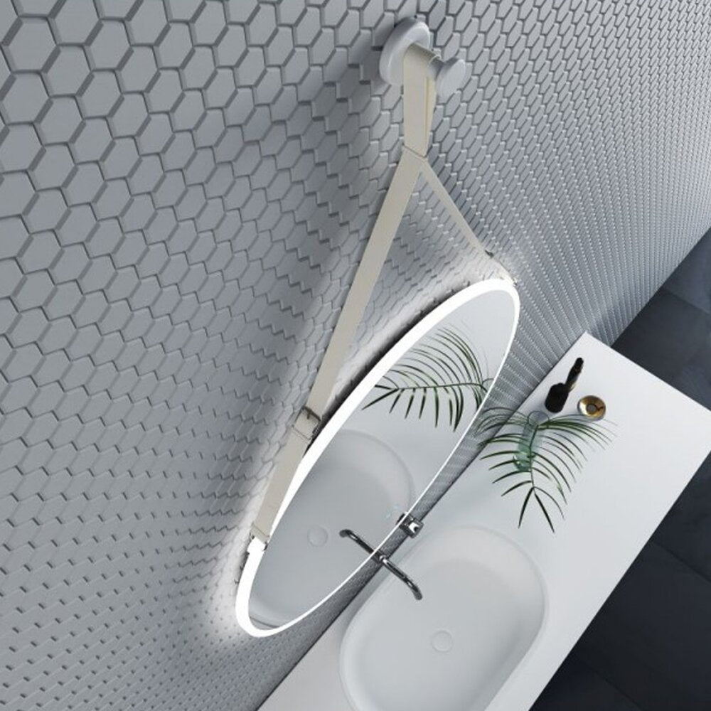 Огледало с осветление и размразяване Inter Ceramic кръгло 80 cm бяла каишка