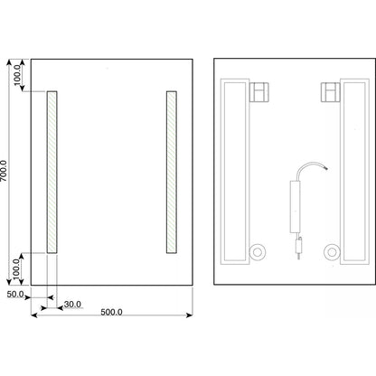 LED правоъгълна огледало Dubiel Vitrum Bono 50x70 см