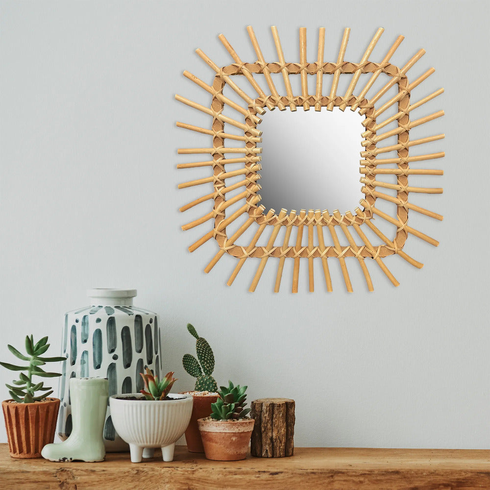 Rea Boho QDJ071 Square Mirror Wooden Frame 45 cm