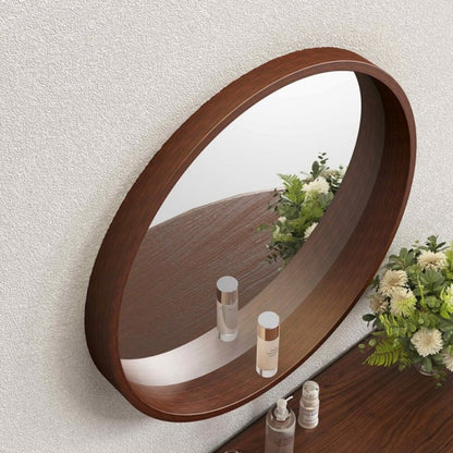 Кръгло огледало Inter Ceramic с рамка от кафяво дърво 60 cm