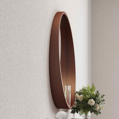 Кръгло огледало Inter Ceramic с рамка от кафяво дърво 60 cm