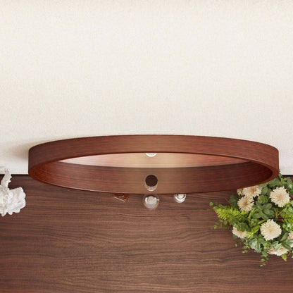 Кръгло огледало Inter Ceramic с рамка от кафяво дърво 60 cm
