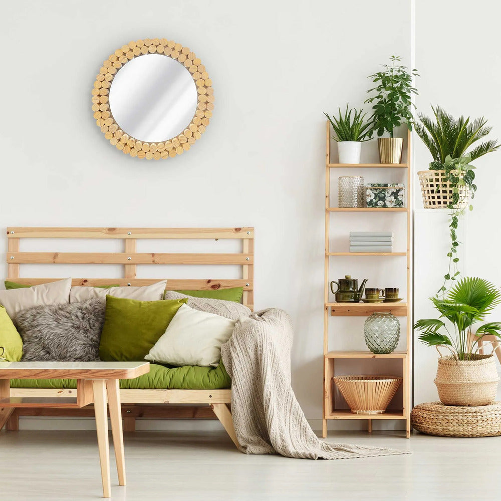 Кръгло огледало Rea Boho KLNA-MR01 дървена рамка 36 см