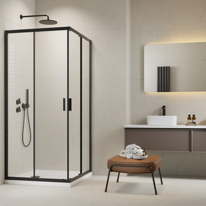 Комплект душ кабина Alienta Black C 80x80 cm, душ тава Rodos C Compact бяла и черен сифони