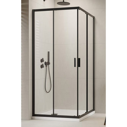 Комплект душ кабина Alienta Black C 80x80 cm, душ тава Rodos C Compact бяла и черен сифони