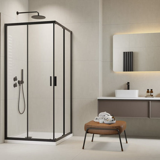 Пакет душ кабина Alienta Black D 80x100 cm, душ тава Laros D Compact бяла и черен сифони за душ тава