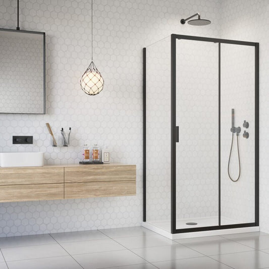 Комплект душ кабина Alienta Black DWJ+S 100x80 cm, душ под Laros D Compact бял и черен сифони