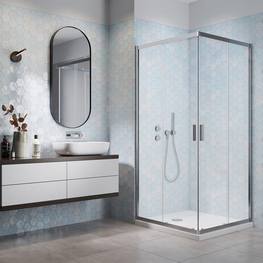 Комплект душ кабина Alienta D 100x80 cm, душ под Laros D Compact бял и хромиран сифони