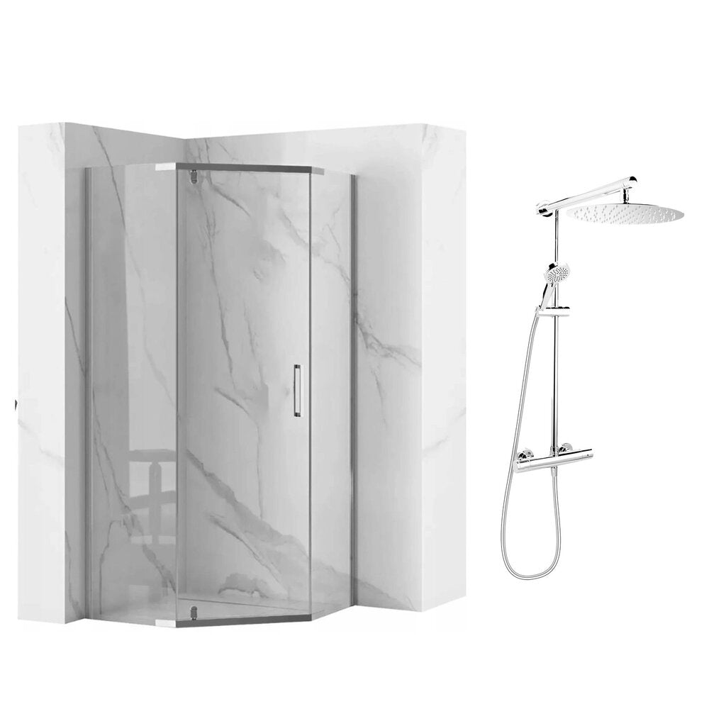 Rea Axin Shower Cabin Package Chrome 90x90 and FDesign Anima Chrome Shower Column