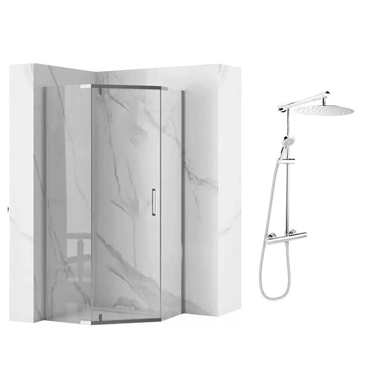 Комплект душ кабина Rea Axin хром 90x90 и душ колона FDesign Anima хром