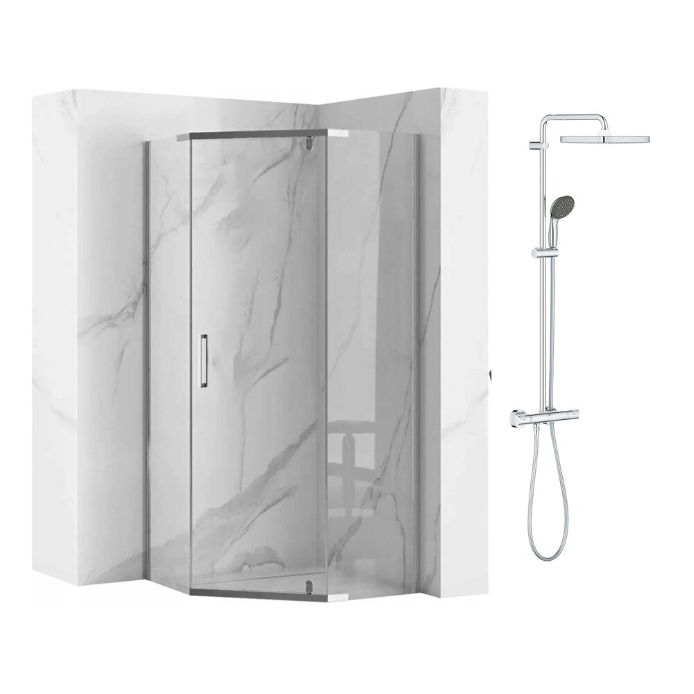Пакет душ кабина Rea Axin хром 90x90 и душ колона Grohe Vitalio Start хром
