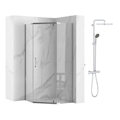 Пакет душ кабина Rea Axin хром 90x90 и душ колона Grohe Vitalio Start хром