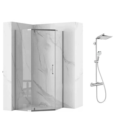 Комплект душ кабина Rea Axin хром 90x90 и душ колона Hansgrohe хромета хром