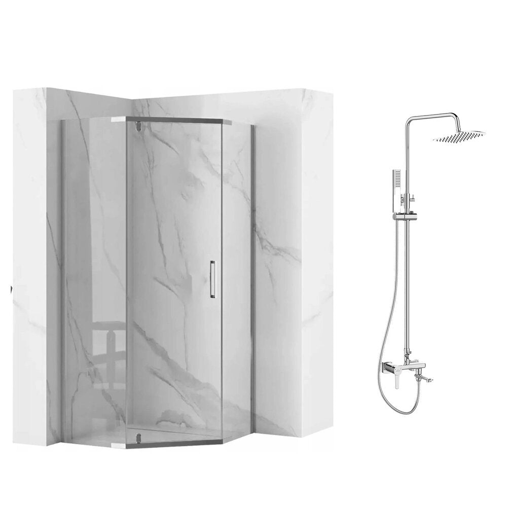 Комплект душ кабина Rea Axin хром 90x90 с душ колона Invena Glamour хром