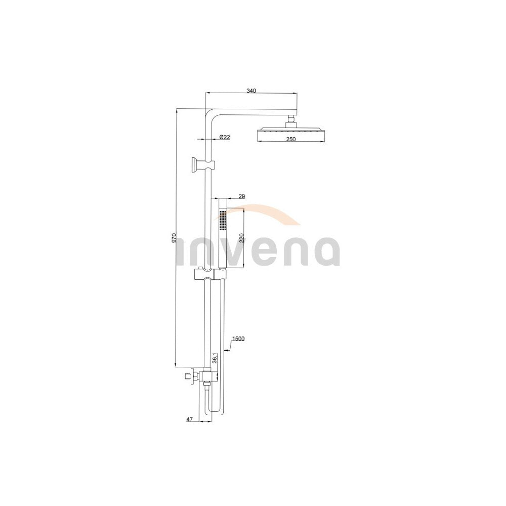 Комплект душ кабина Rea Axin хром 90x90 и душ колона Invena Svart хром