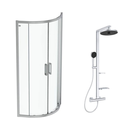Комплект душ кабина Ideal Standard Connect 2 хром 80x80 см и душ колона Ideal Standard Alu+ сребристо