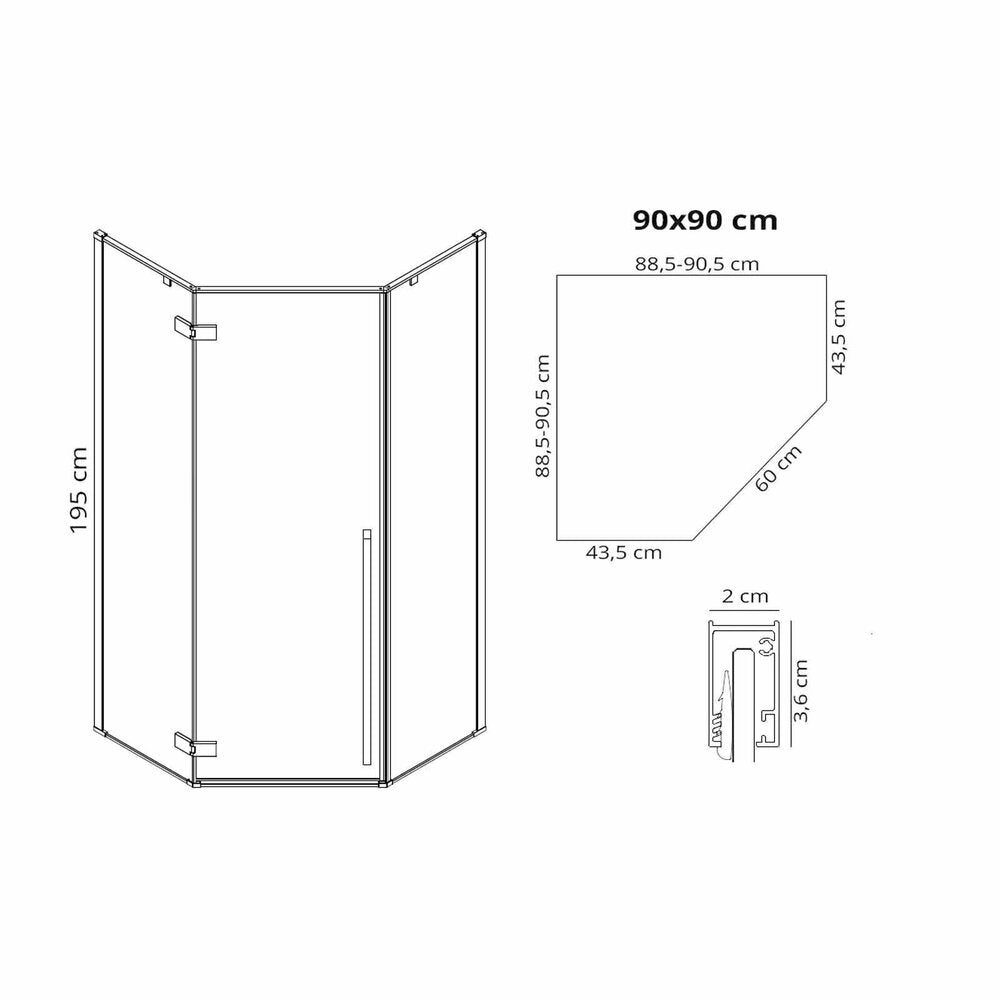 Rea Diamond Shower Cabin Package Black 90x90 and Grohe Vitalio Start Shower Column Black