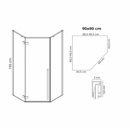 Rea Diamond Shower Cabin Package Black 90x90 and Grohe Vitalio Start Shower Column Black