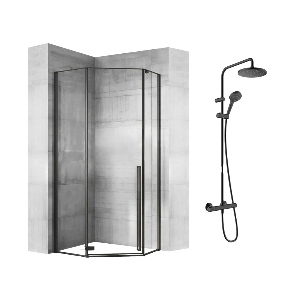 Пакет душ кабина Rea Diamond черен 90x90 и душ колона Hansgrohe Vernis Blend черен