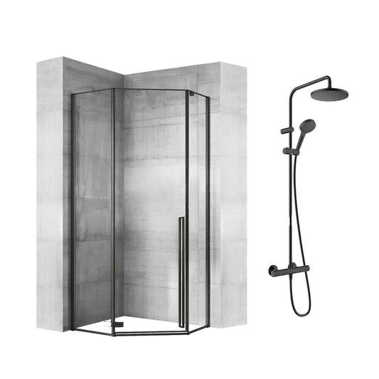 Пакет душ кабина Rea Diamond черен 90x90 и душ колона Hansgrohe Vernis Blend черен