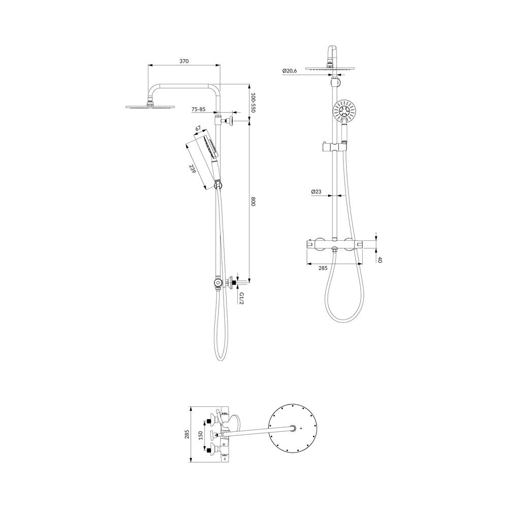Rea Diamond Shower Cabin Package Black 90x90 and OMNIRES Y Shower Column Black