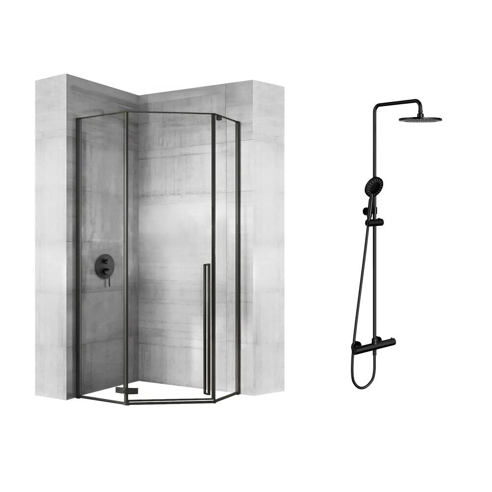 Rea Diamond Shower Cabin Package Black 90x90 and OMNIRES Y Shower Column Black