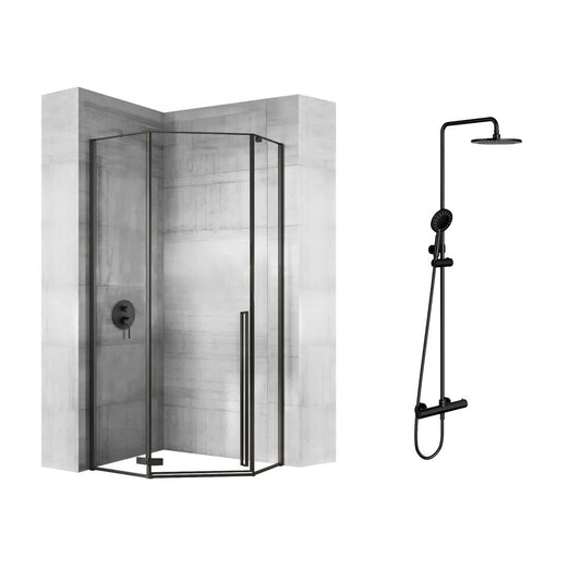 Комплект душ кабина Rea Diamond черен 90x90 и душ колона OMNIRES Y черна