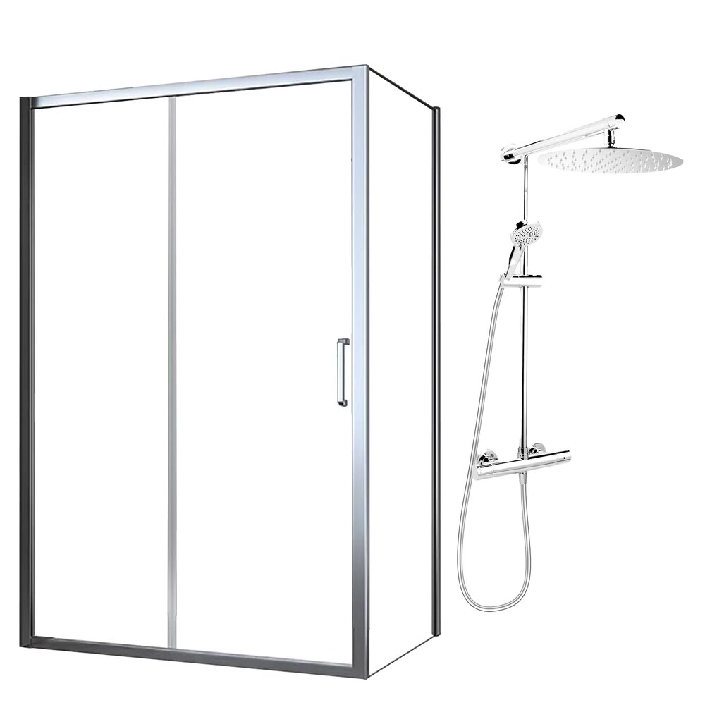 Fluminia Iris Shower Cabin Package Chrome 120x90 cm and FDesign Anima Shower Column Chrome