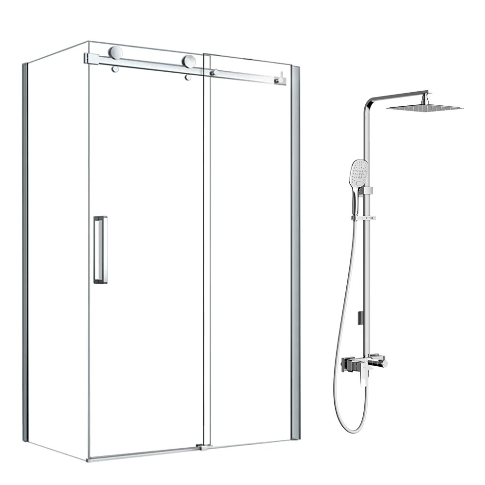 Fluminia Paloma Shower Cabin Package Chrome 100x80 cm and OMNIRES Parma Shower Column Chrome