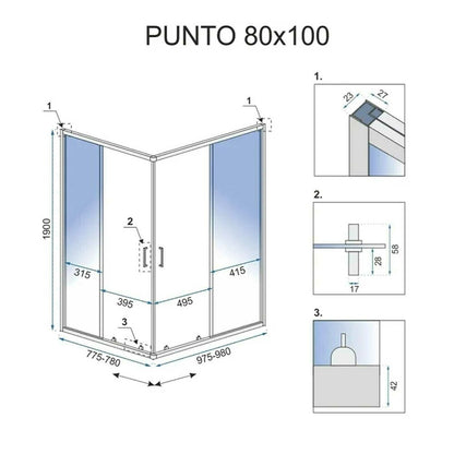 Пакет душ кабина Rea Punto черен 80x100 см и душ колона Grohe Vitalio Start черен